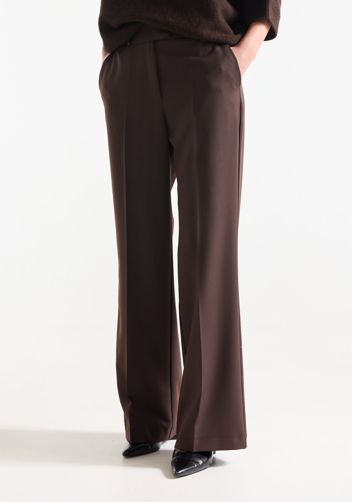 Jansen Amsterdam Alice wide leg broek donkerbruin