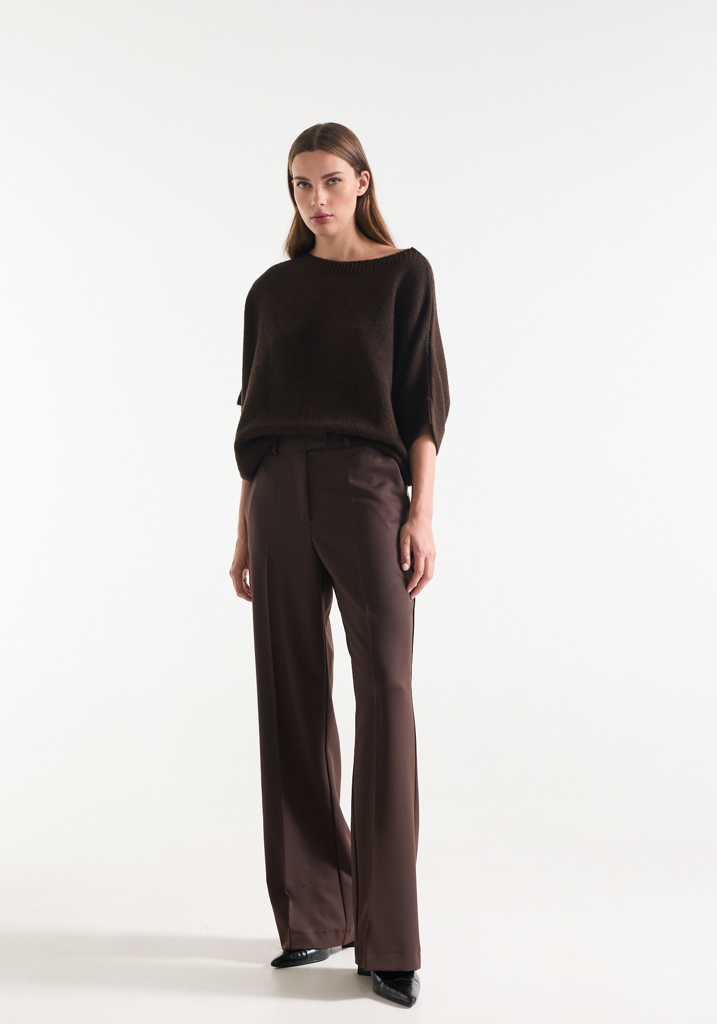 Jansen Amsterdam Alice wide leg broek donkerbruin