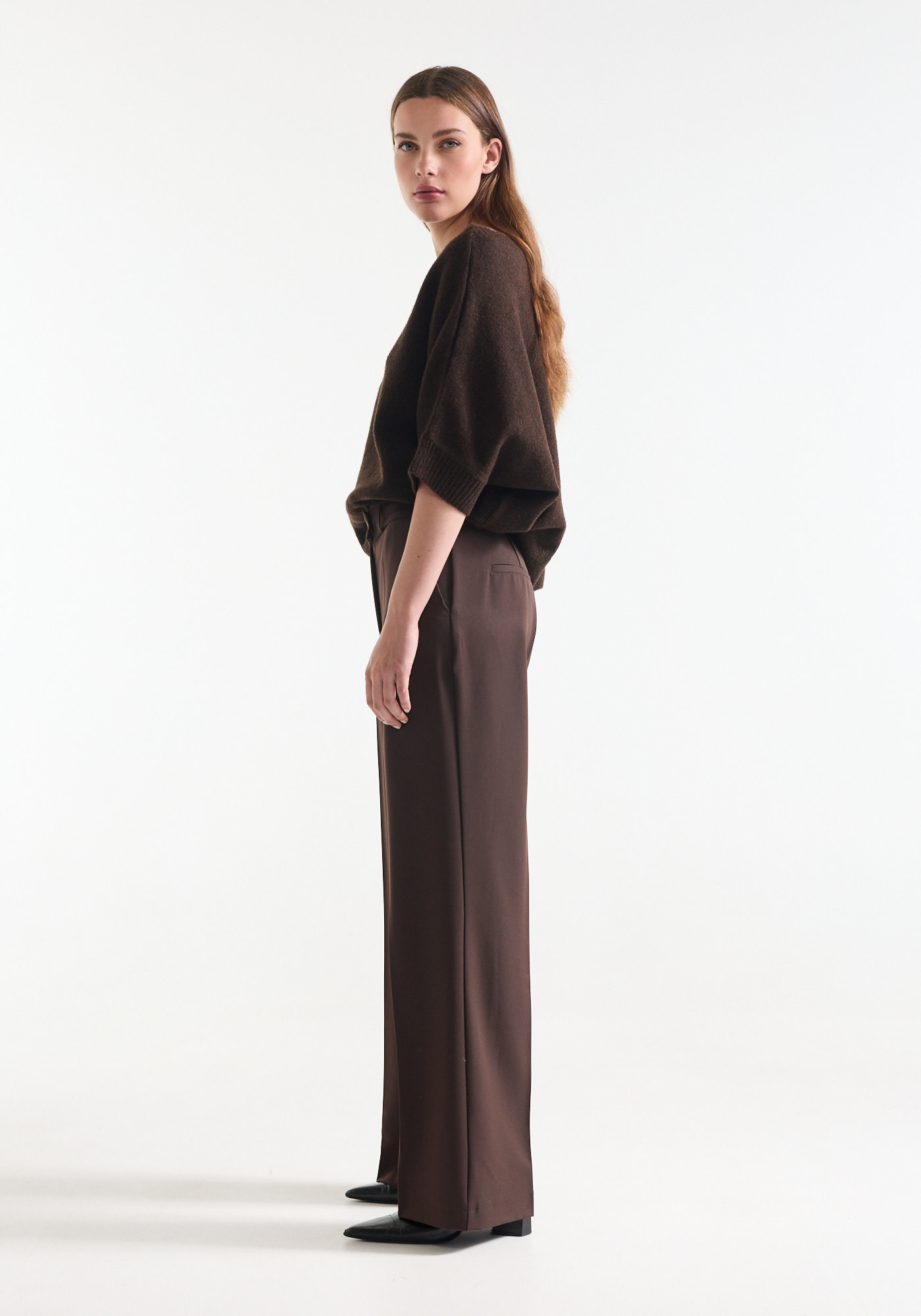 Jansen Amsterdam Alice wide leg broek donkerbruin