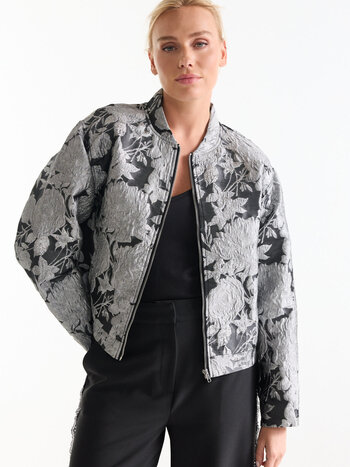 Jansen Amsterdam Bizzy jasje lurex bloemenjacquard zilver