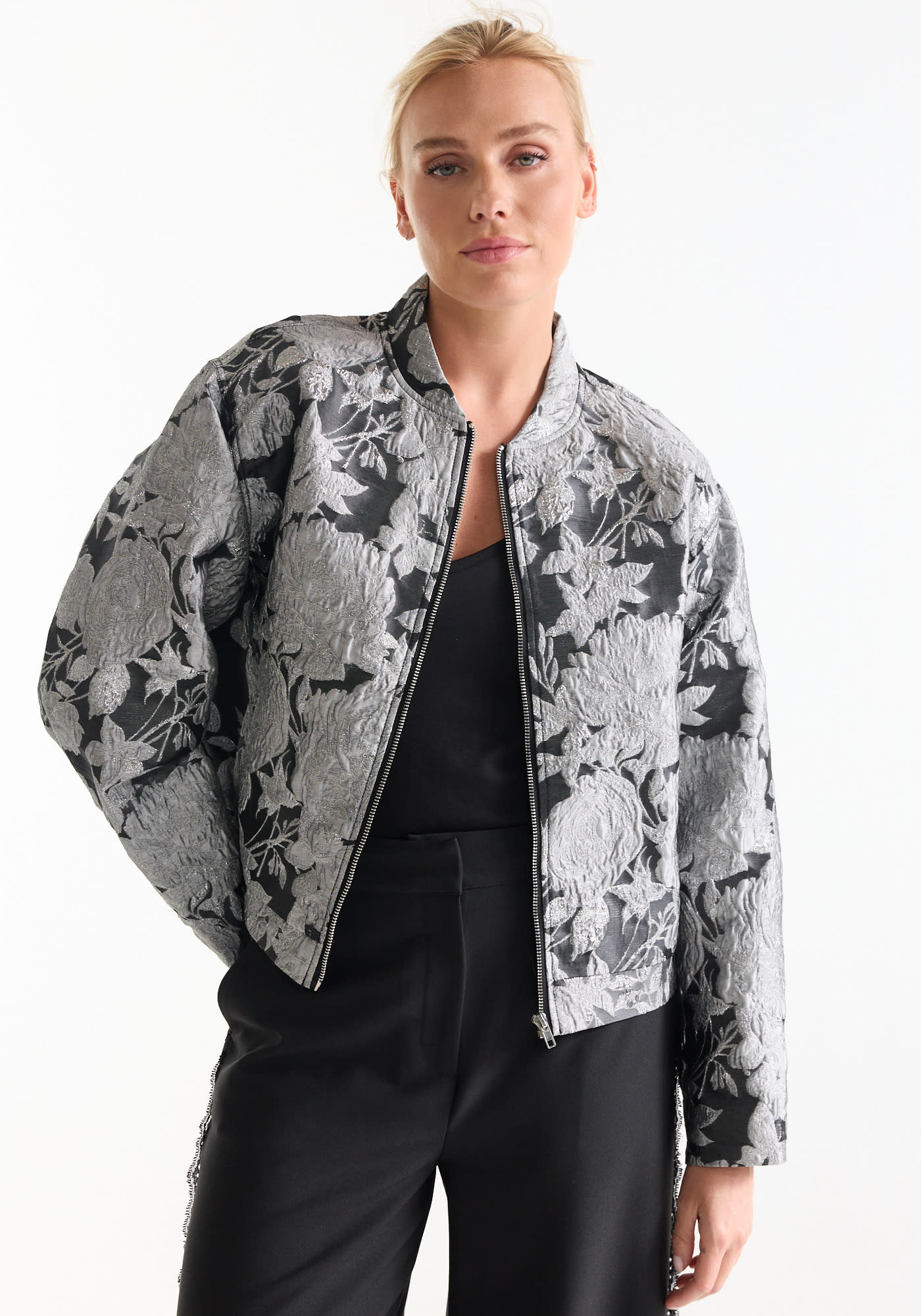 Jansen Amsterdam Bizzy jasje lurex bloemenjacquard zilver