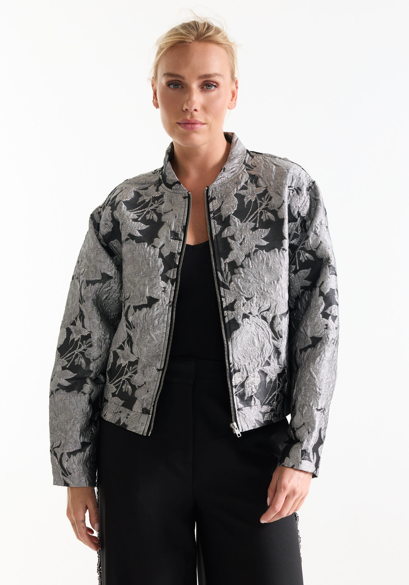 Jansen Amsterdam Bizzy jasje lurex bloemenjacquard zilver