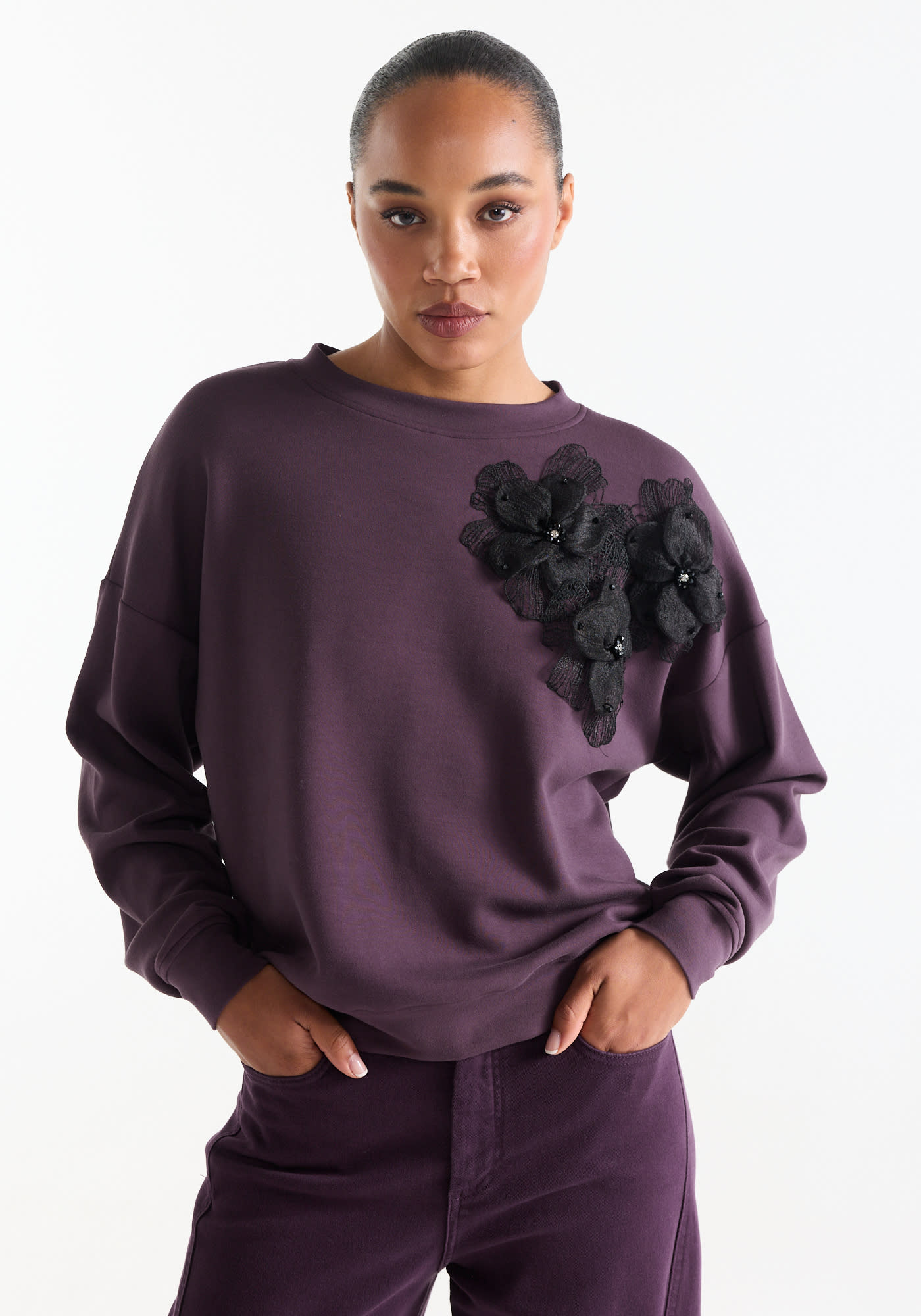 Jansen Amsterdam Carola sweater met bloemen paars