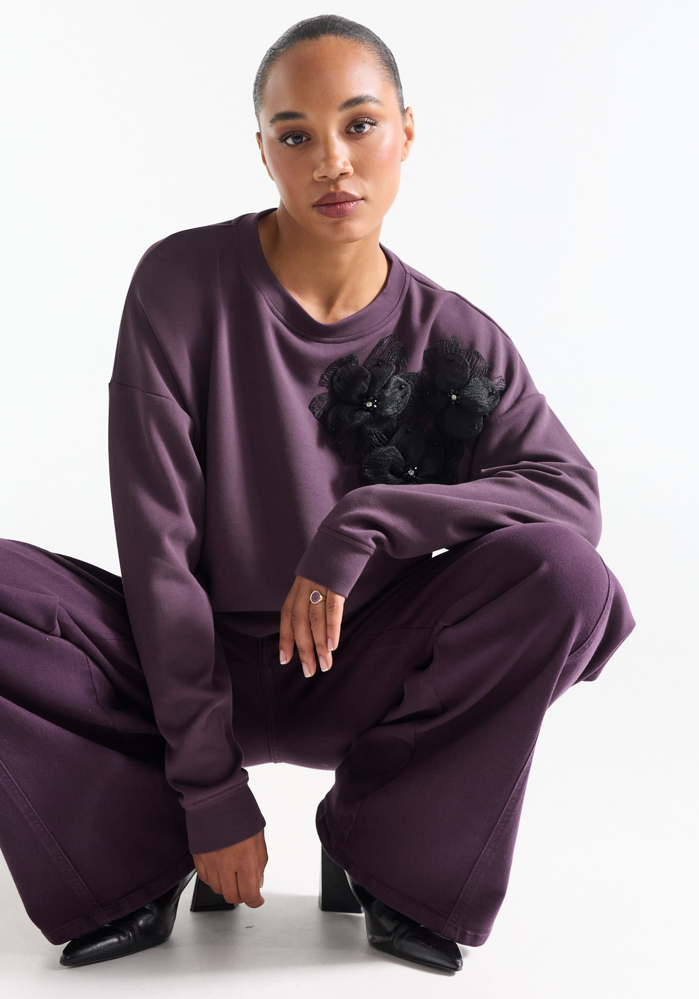 Jansen Amsterdam Carola sweater met bloemen paars