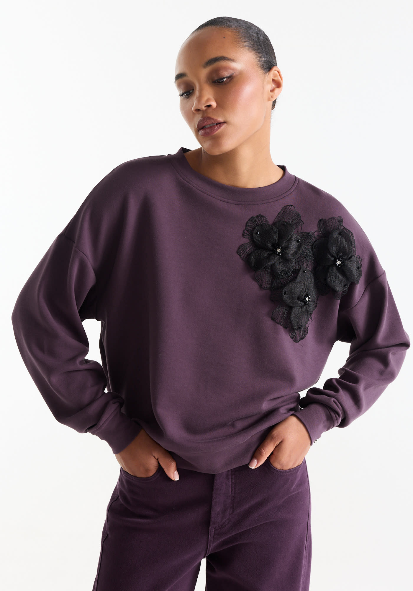 Jansen Amsterdam Carola sweater met bloemen paars