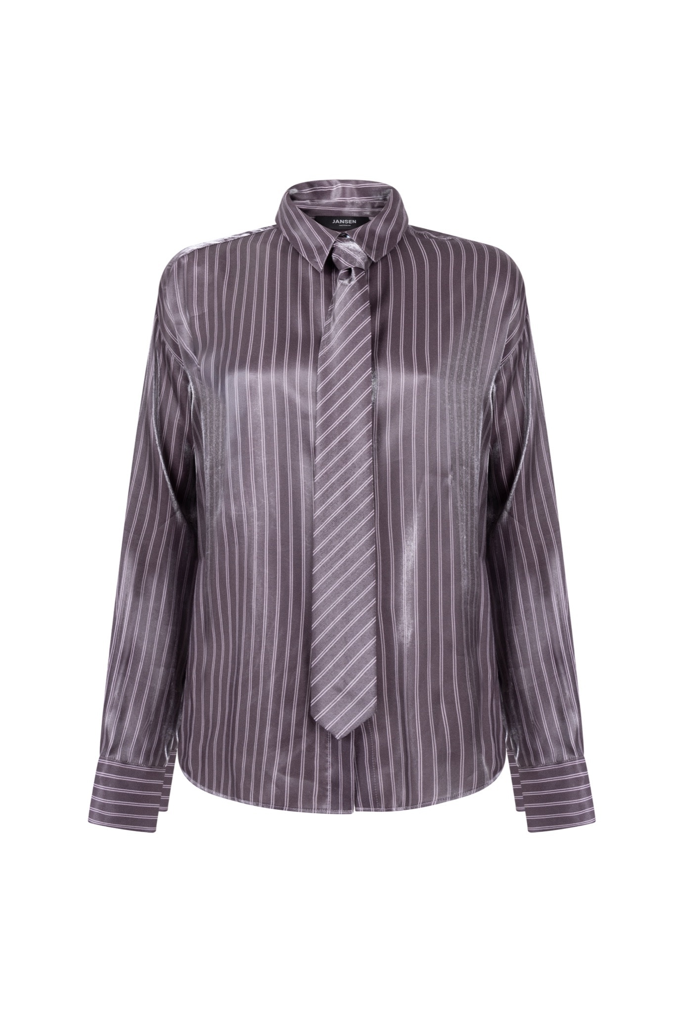 Jansen Amsterdam Inge gestreepte blouse met das paars