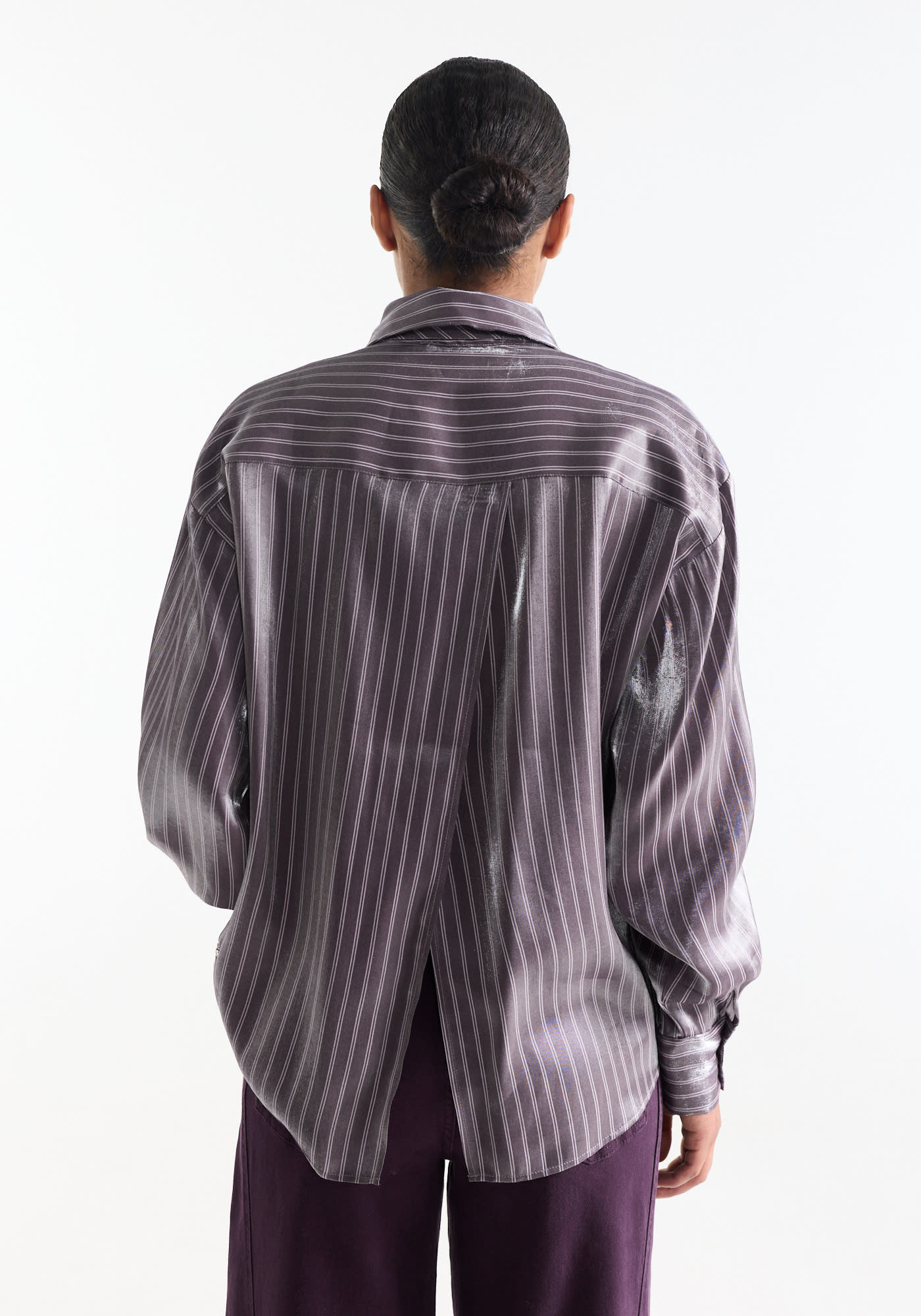 Jansen Amsterdam Inge gestreepte blouse met das paars