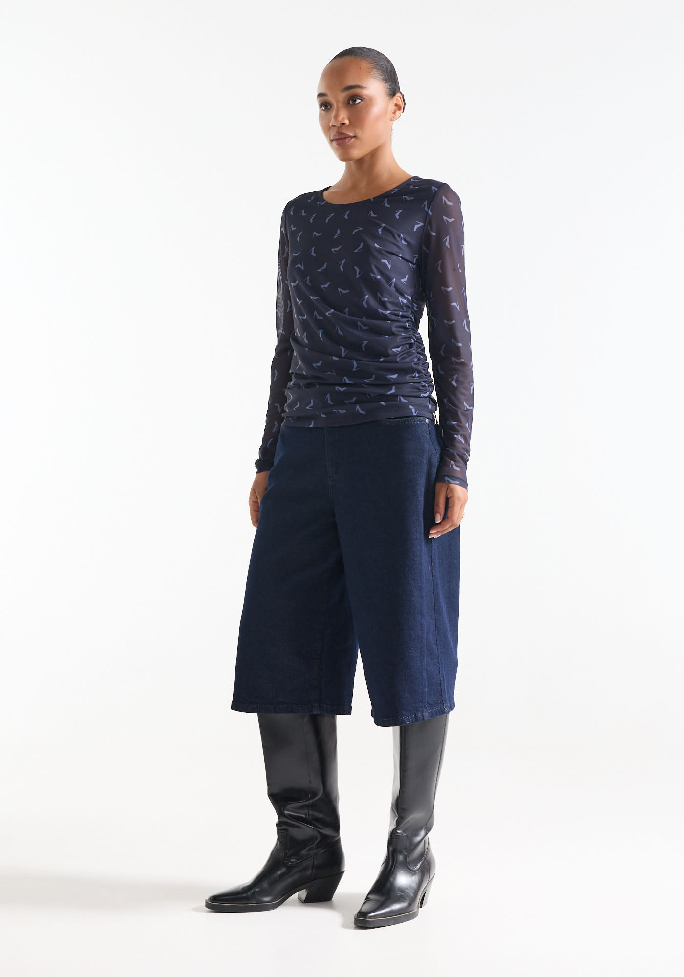 Jansen Amsterdam Jenny mesh top met print donkerblauw