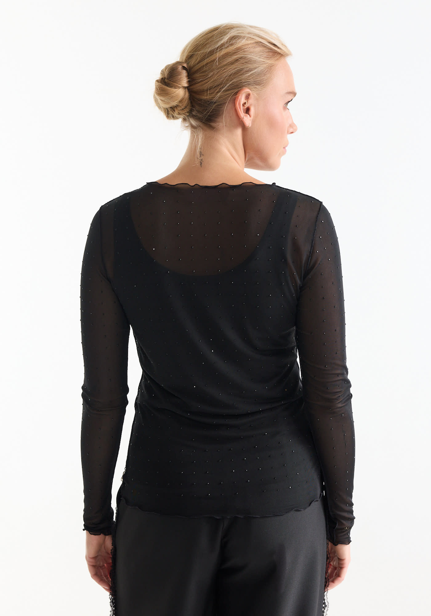 Jansen Amsterdam Kitty mesh top met steentjes zwart