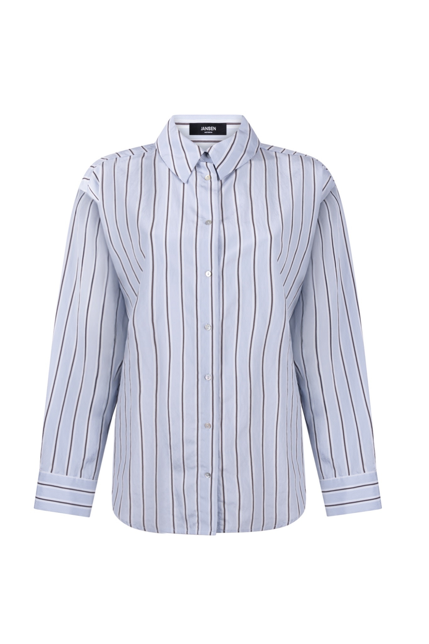 Jansen Amsterdam Livia gestreepte blouse met ceintuur lichtblauw