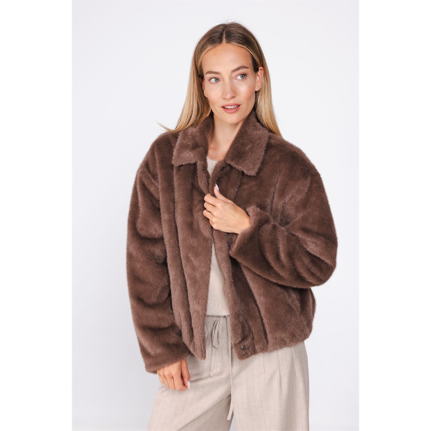 POOOLS Faux fur jasje bruin