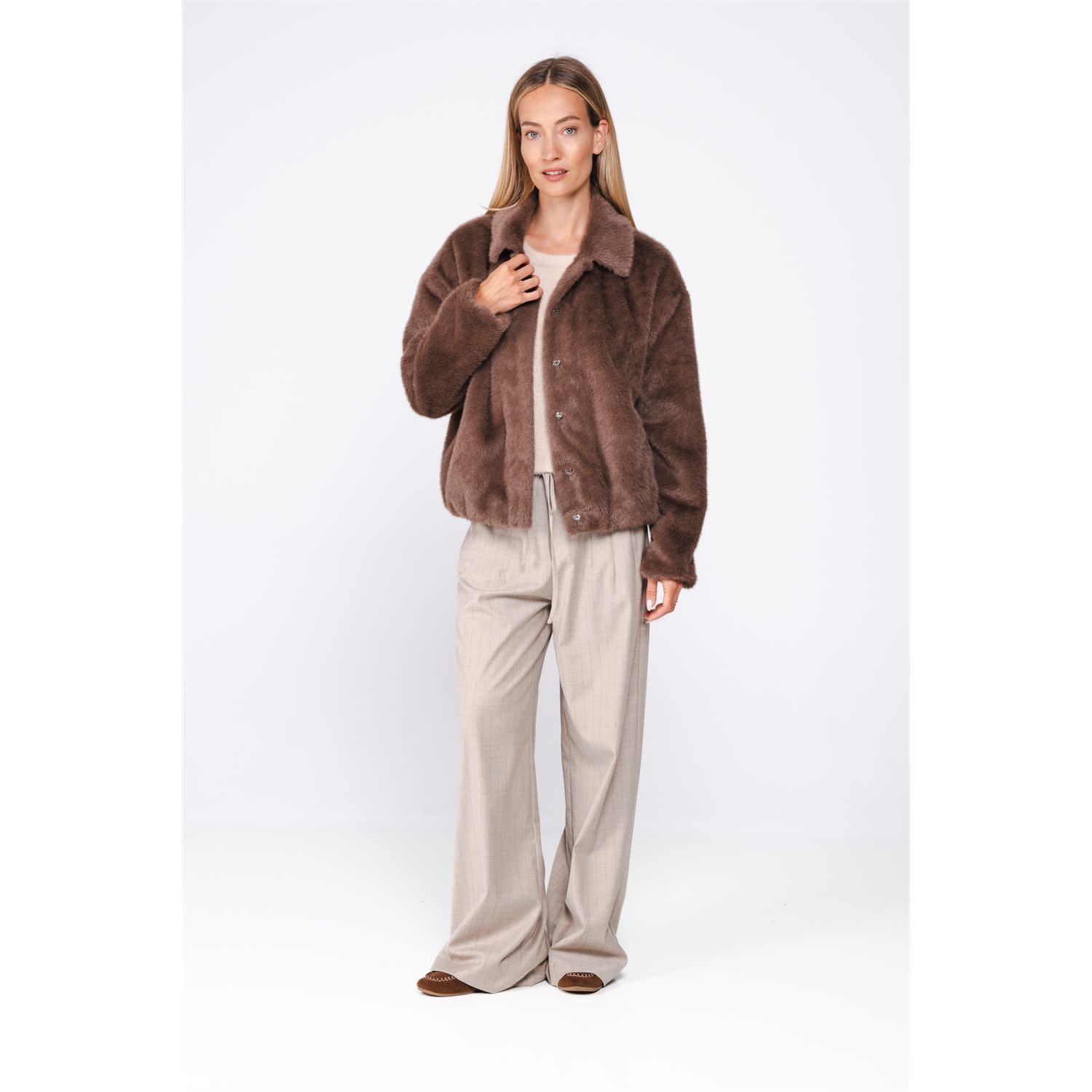 POOOLS Faux fur jasje bruin