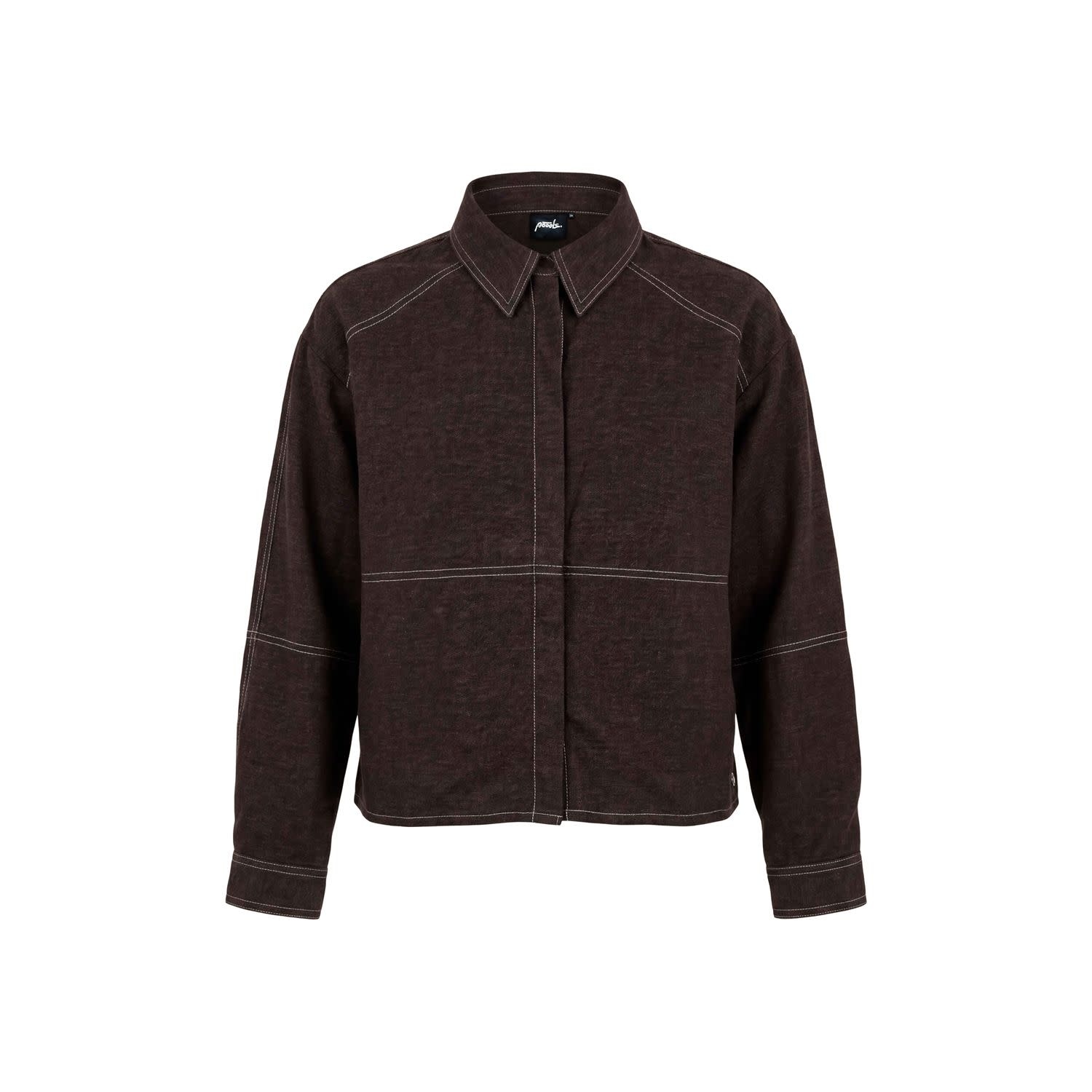POOOLS Blouse met stiksels koffiebruin