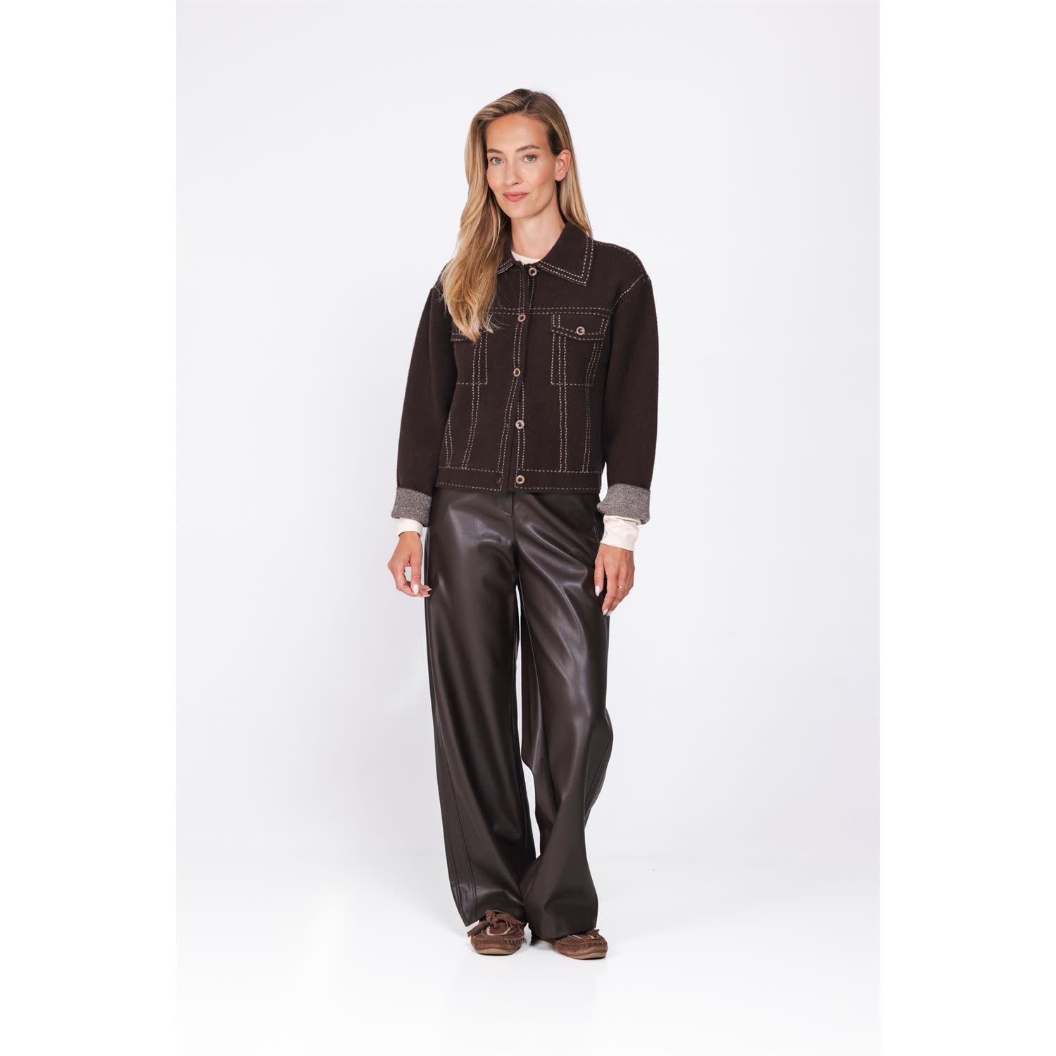 POOOLS Gebreid vest met stiksels koffiebruin