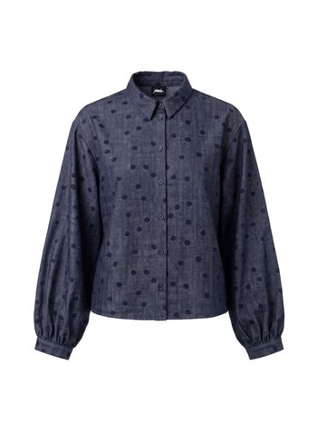 POOOLS Chambray blouse met stippen blauw