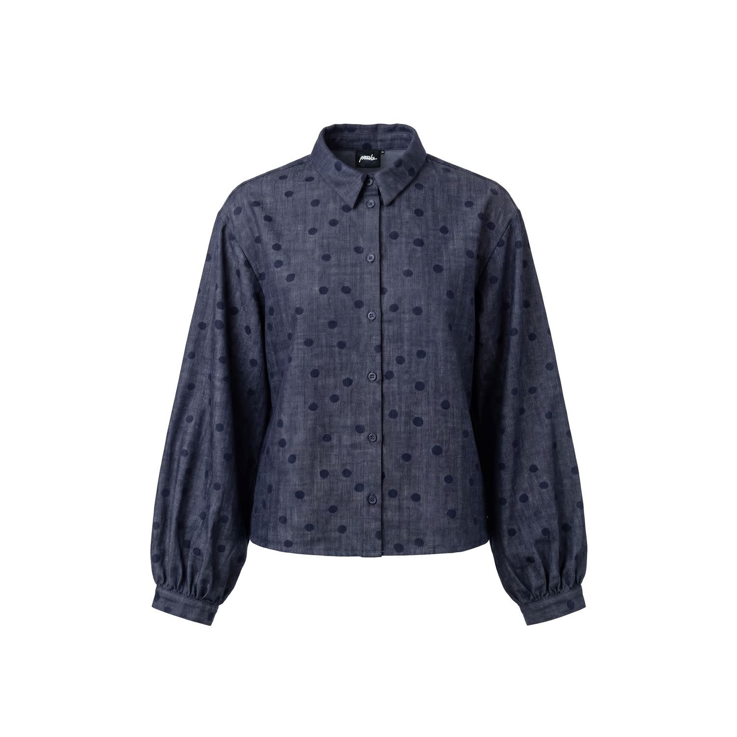 POOOLS Chambray blouse met stippen blauw