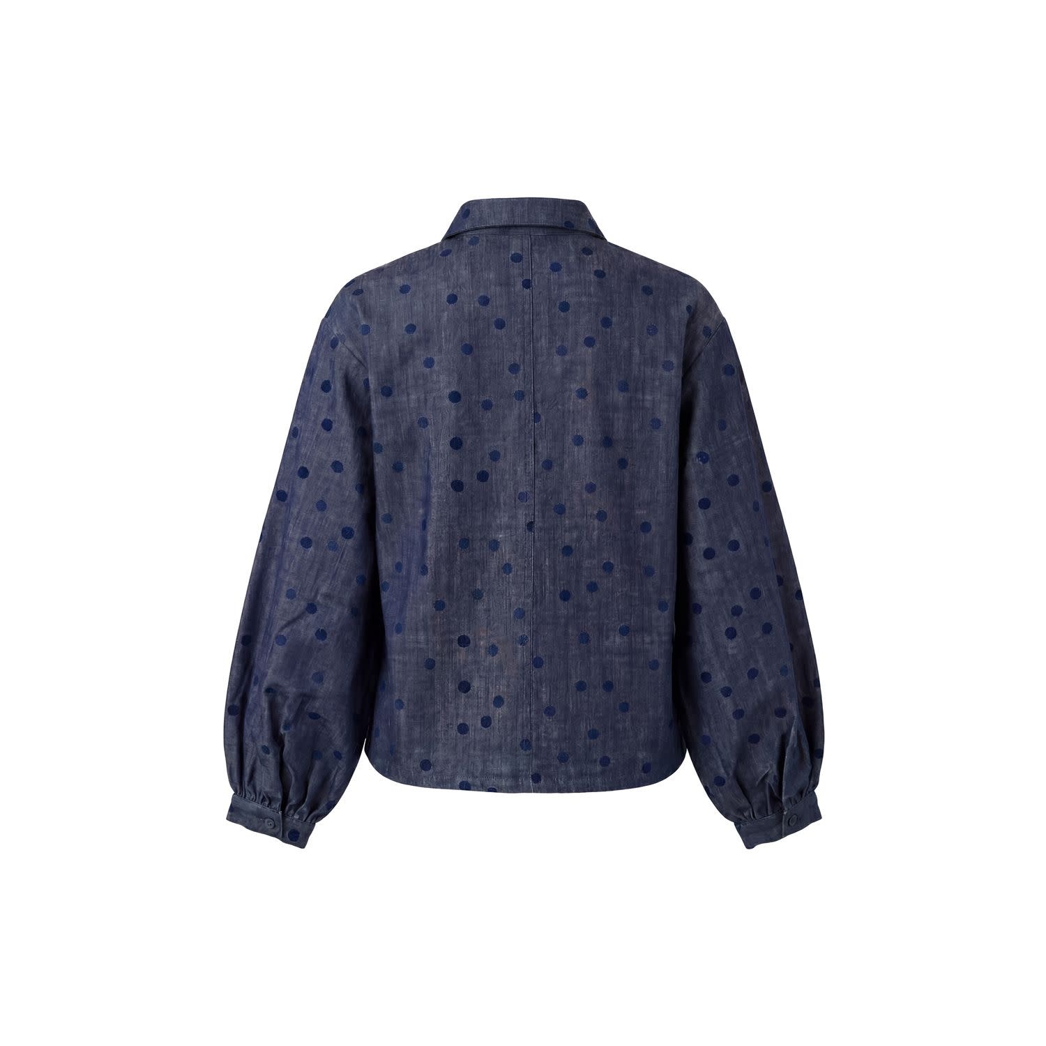 POOOLS Chambray blouse met stippen blauw
