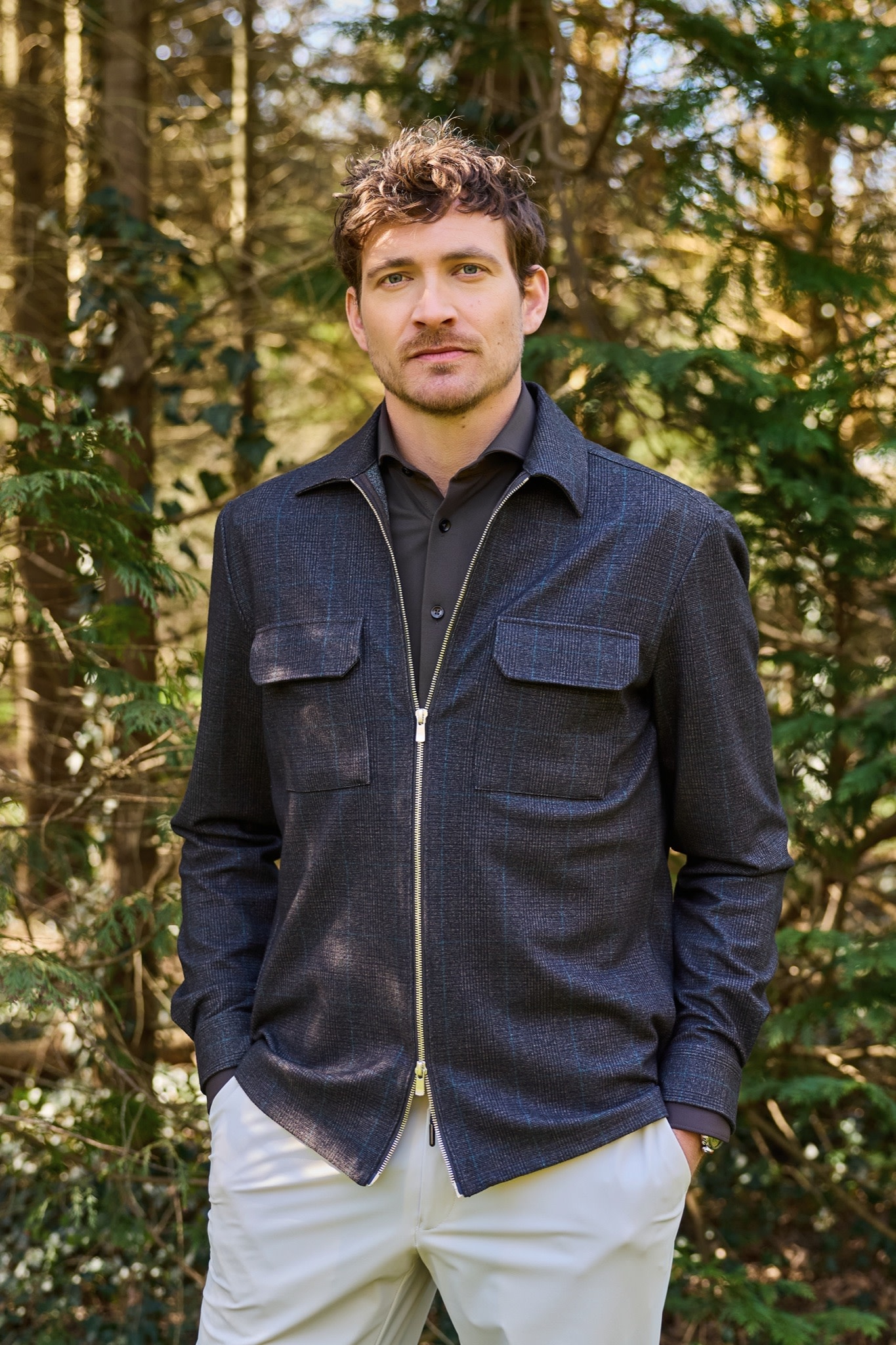 John Miller Melange stretch overshirt donkerbruin