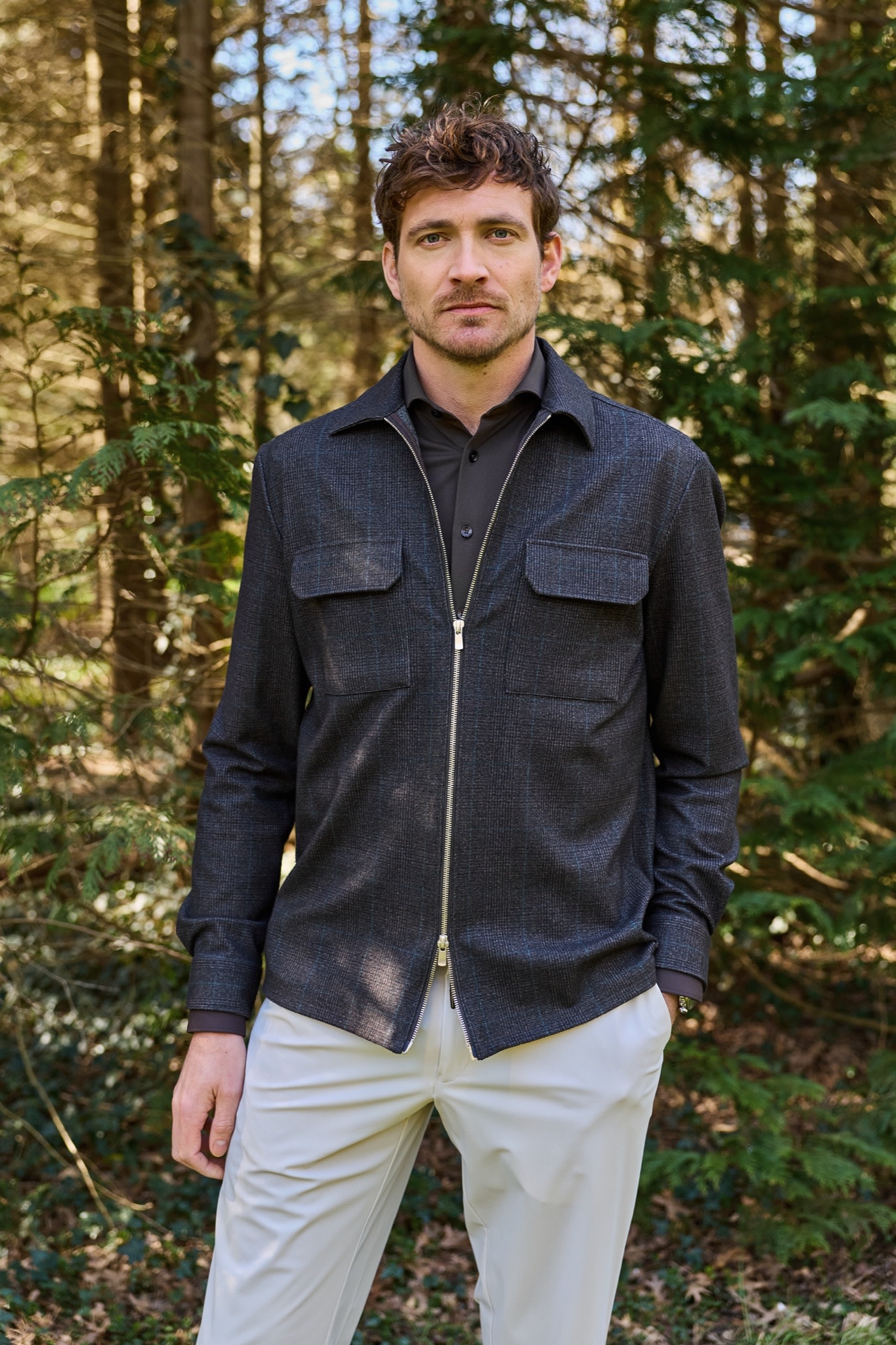 John Miller Melange stretch overshirt donkerbruin