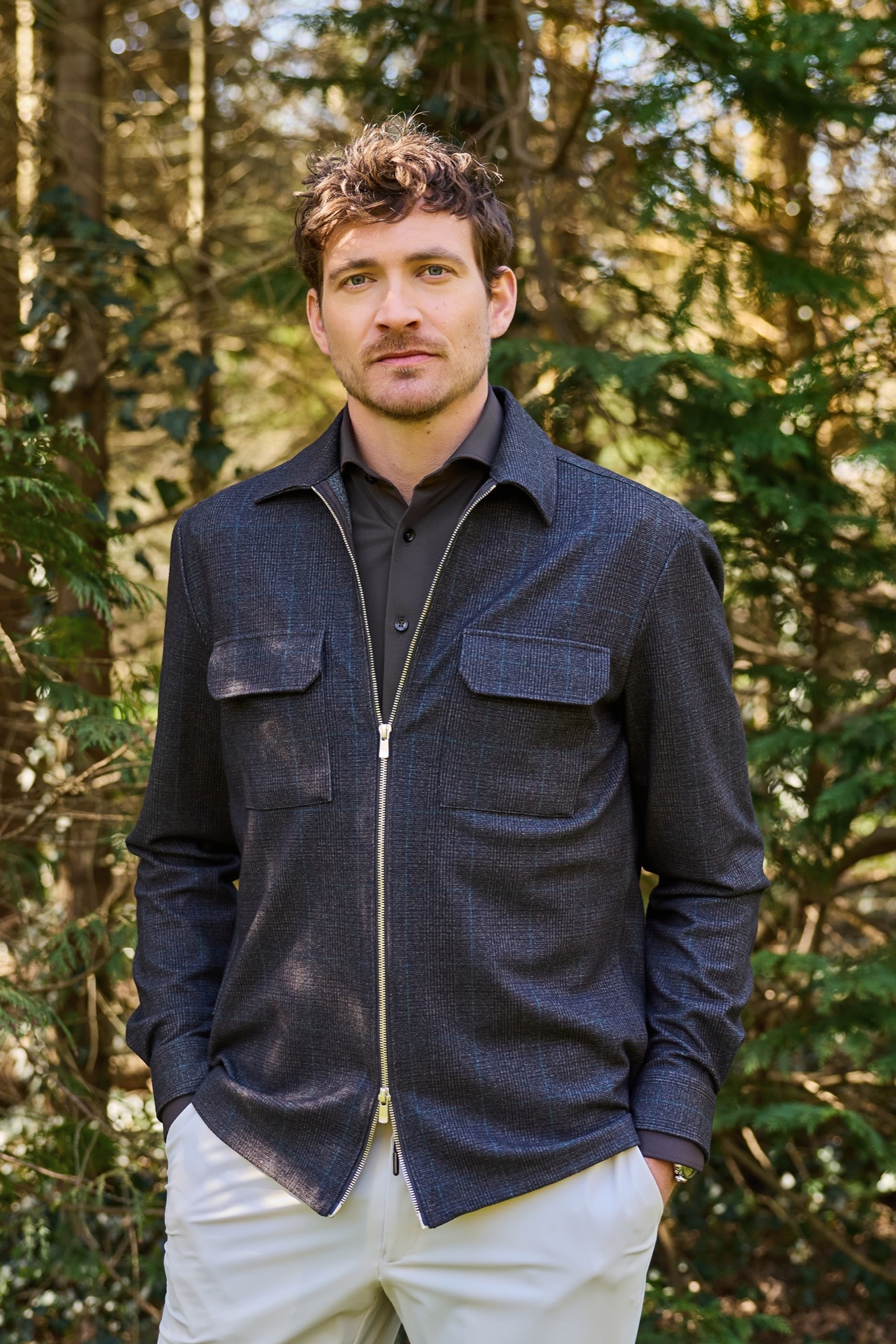 John Miller Melange stretch overshirt donkerbruin