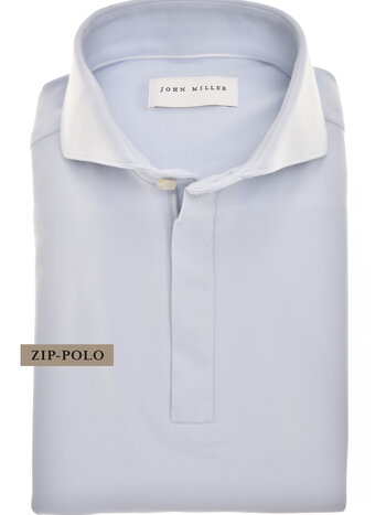 John Miller Hyperstretch polo met rits lange mouw lichtblauw