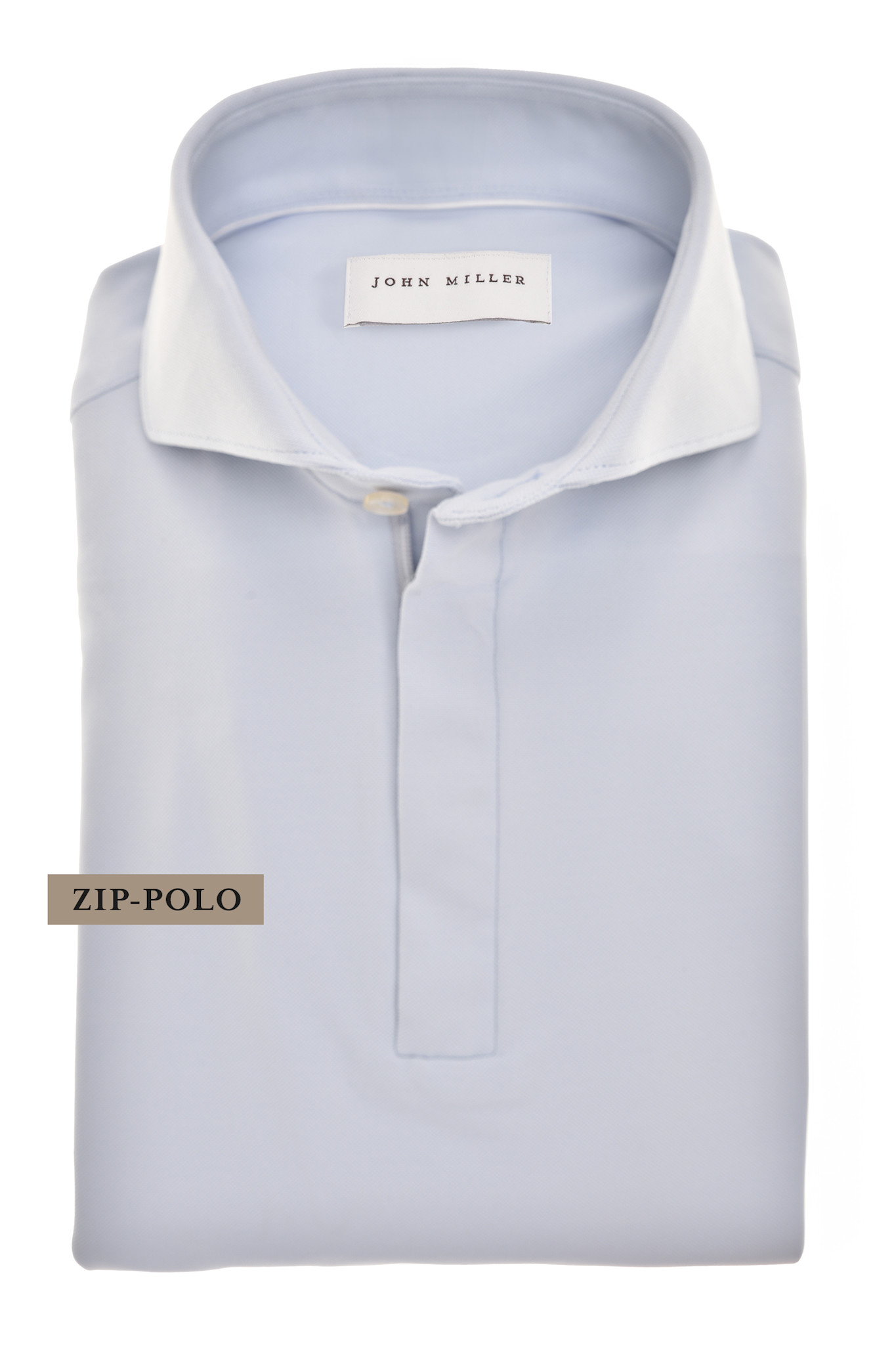 John Miller Hyperstretch polo met rits lange mouw lichtblauw