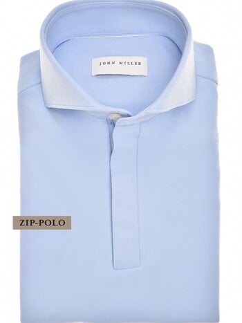 John Miller Hyperstretch polo met rits lange mouw lichtblauw