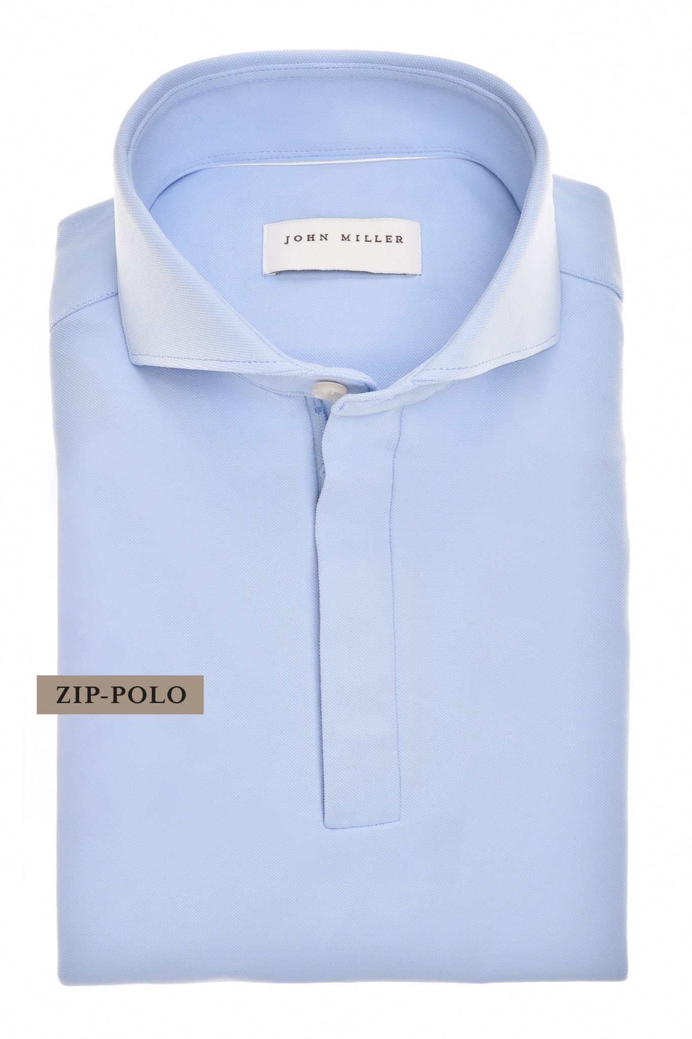 John Miller Hyperstretch polo met rits lange mouw lichtblauw