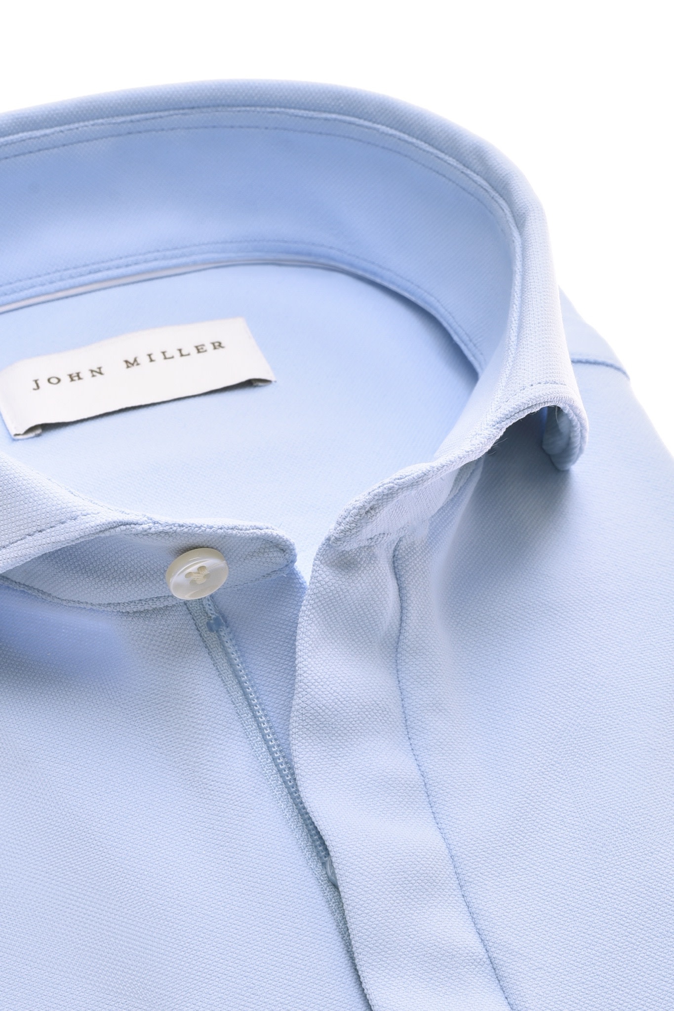 John Miller Hyperstretch polo met rits lange mouw lichtblauw