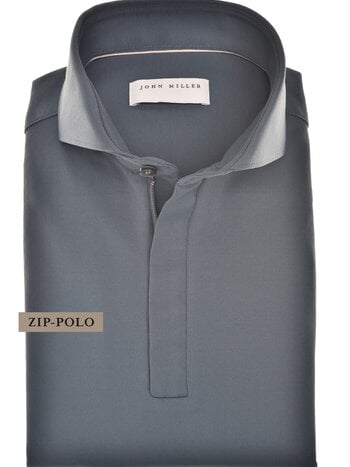 John Miller Hyperstretch polo met rits lange mouw staalblauw