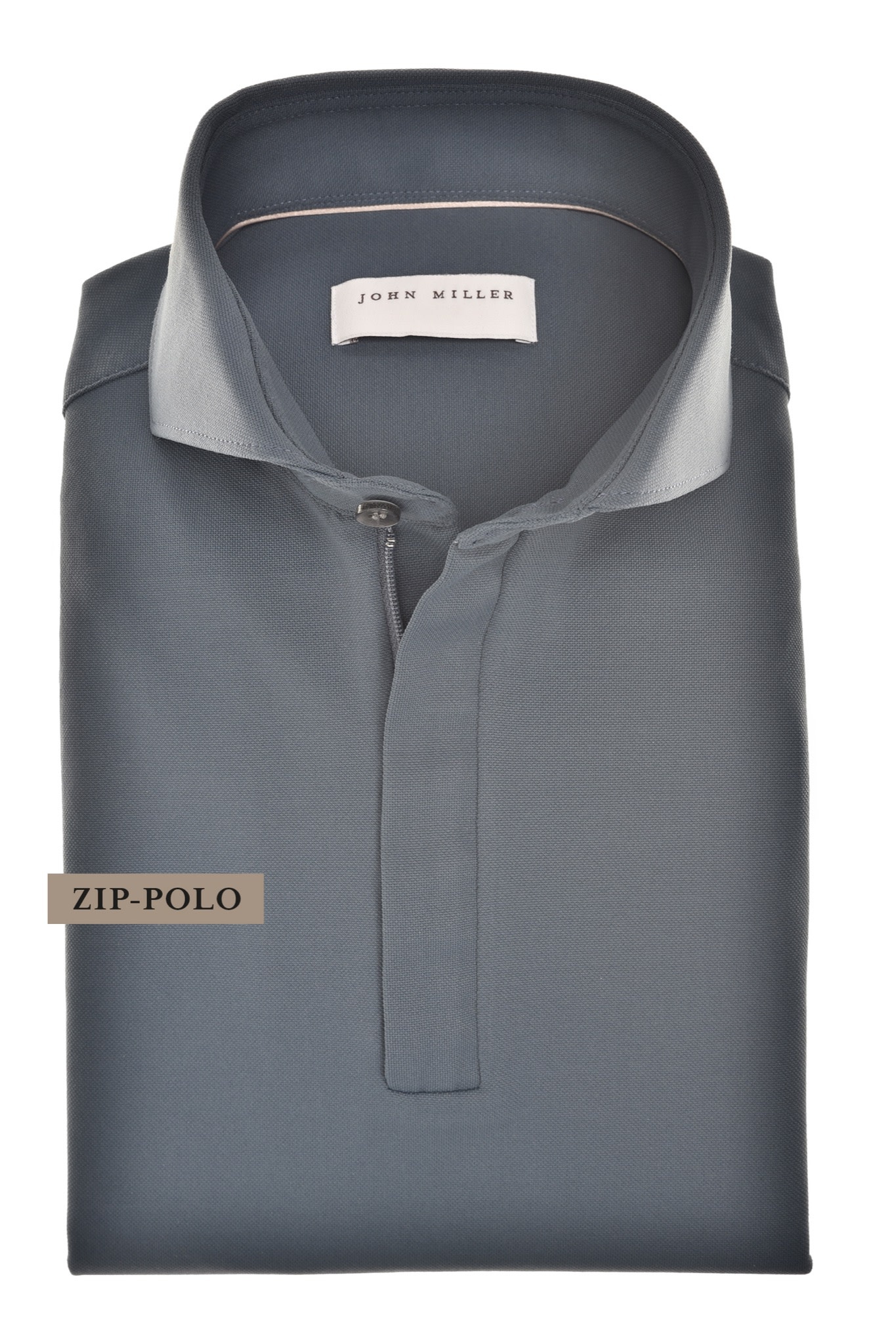 John Miller Hyperstretch polo met rits lange mouw staalblauw