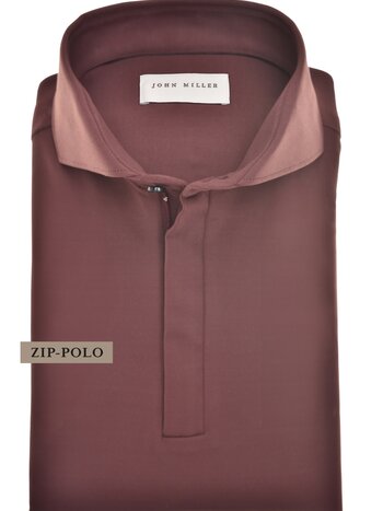 John Miller Hyperstretch polo met rits lange mouw donkerrood
