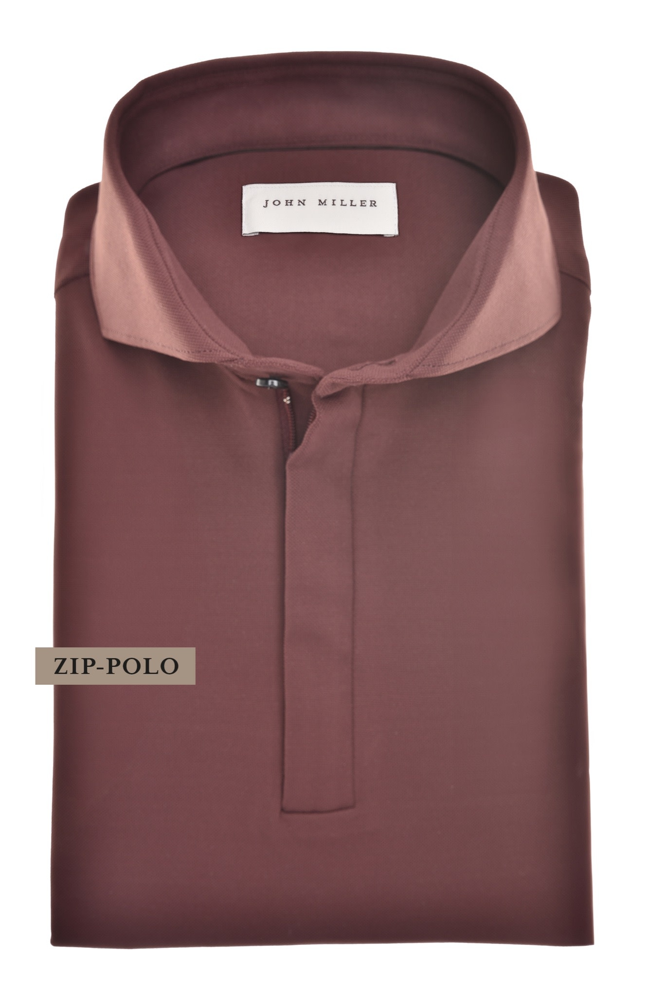 John Miller Hyperstretch polo met rits lange mouw donkerrood