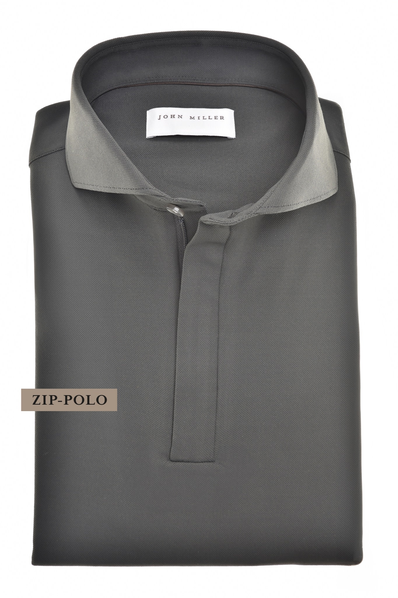 John Miller Hyperstretch polo met rits lange mouw donkergroen