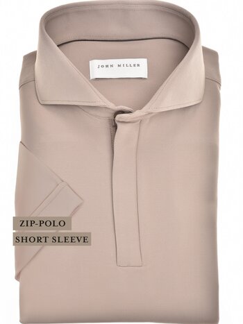 John Miller Hyperstretch polo met rits korte mouw zand