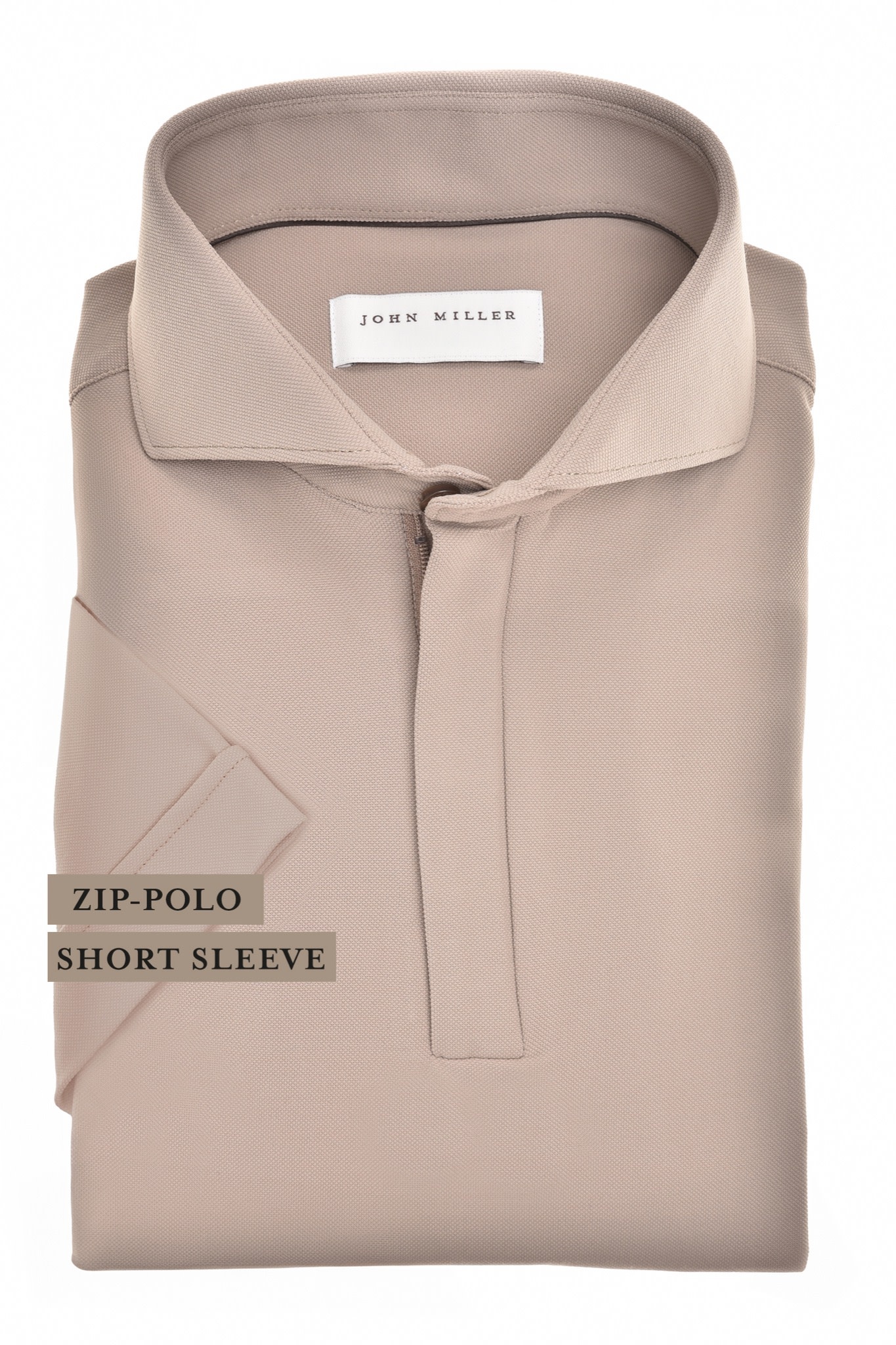 John Miller Hyperstretch polo met rits korte mouw zand