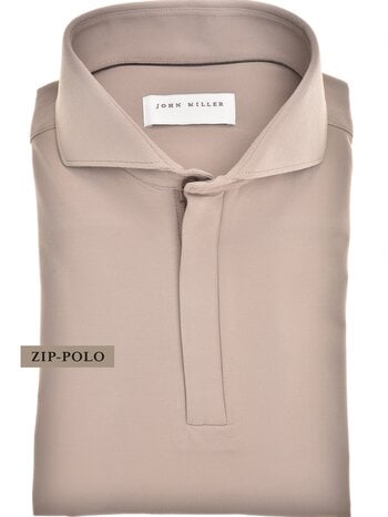John Miller Hyperstretch polo met rits lange mouw zand