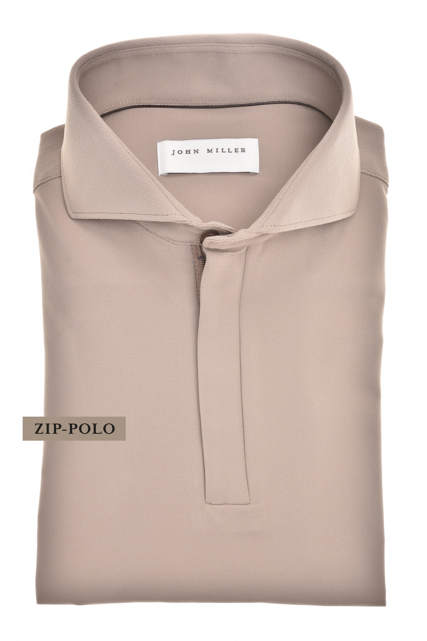 John Miller Hyperstretch polo met rits lange mouw zand
