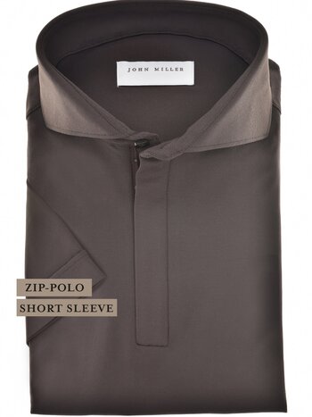 John Miller Hyperstretch polo met rits korte mouw donkerbruin