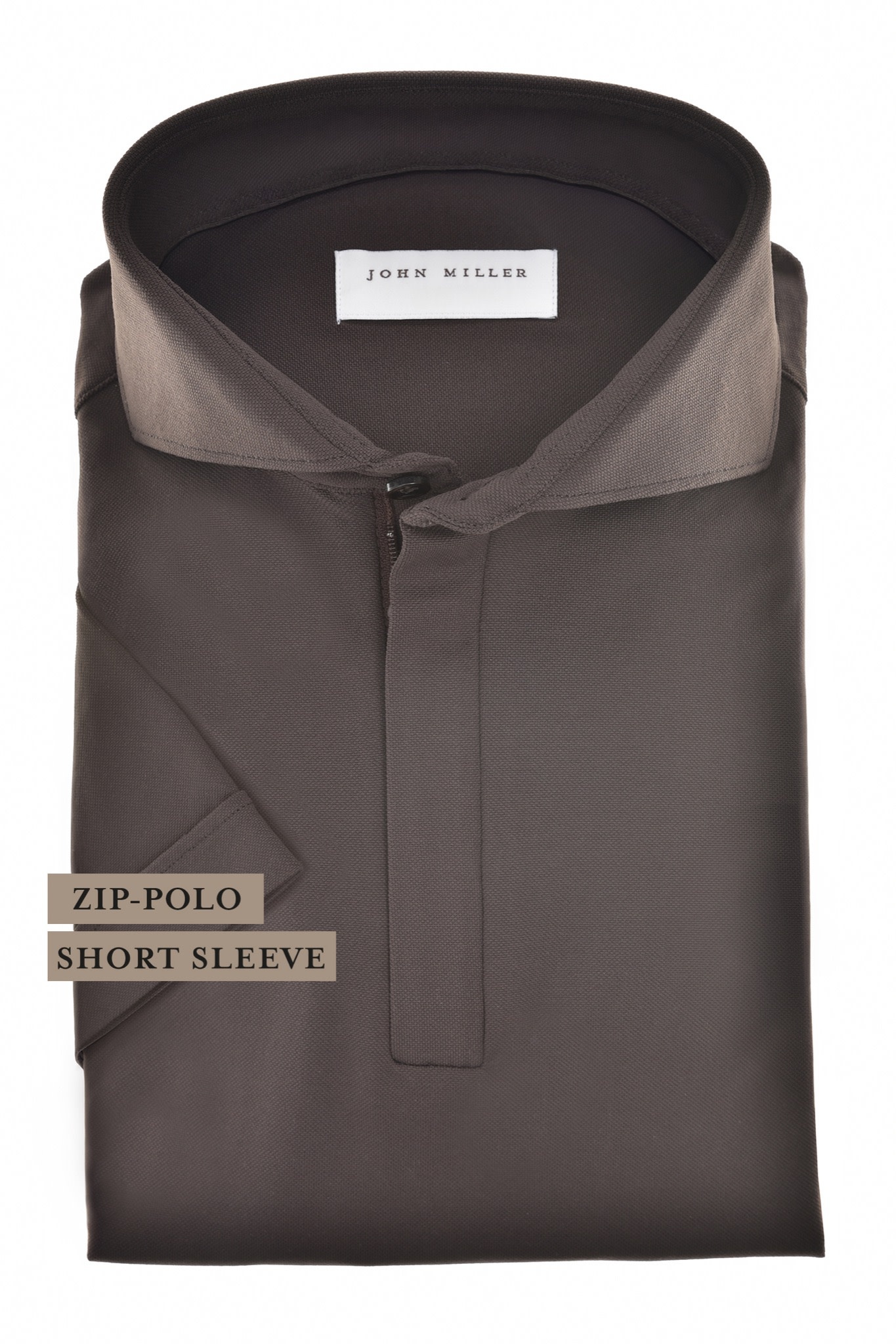 John Miller Hyperstretch polo met rits korte mouw donkerbruin