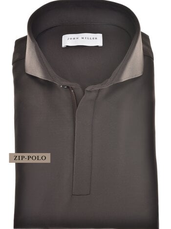 John Miller Hyperstretch polo met rits lange mouw donkerbruin
