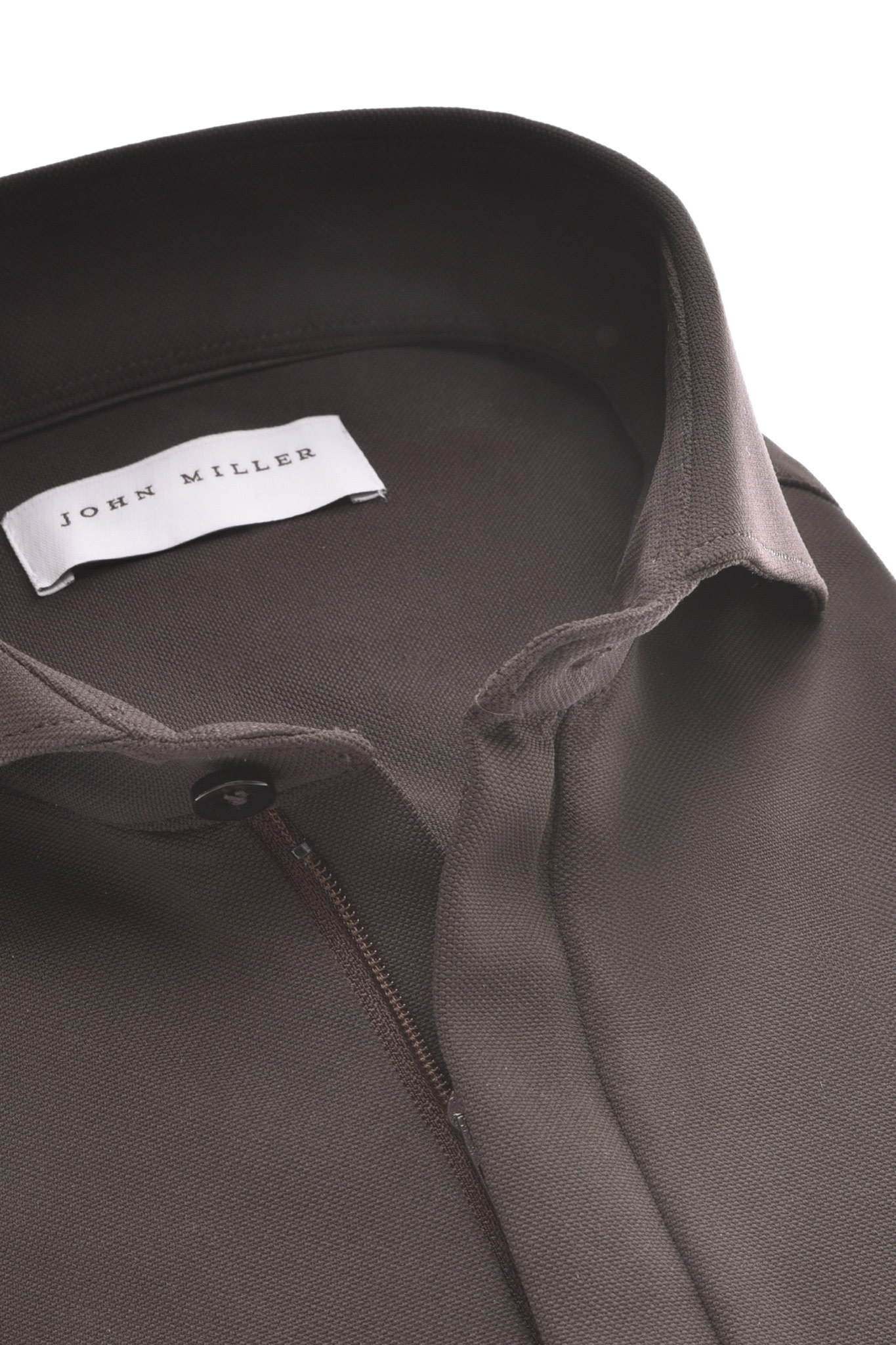 John Miller Hyperstretch polo met rits lange mouw donkerbruin