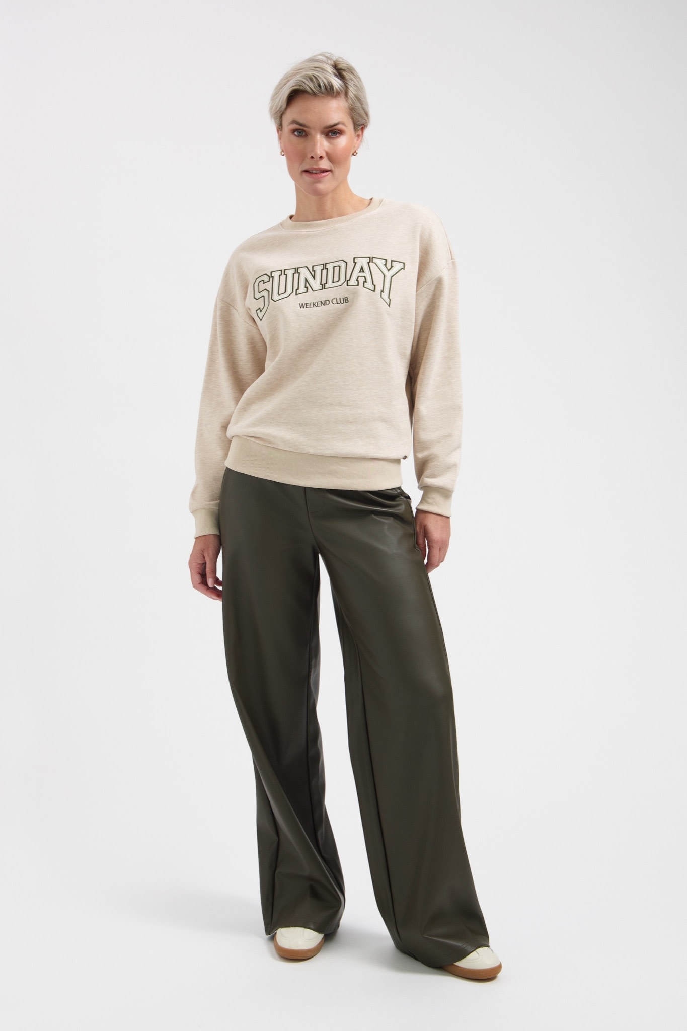 LADY DAY Sunday sweater met opdruk vanille melange