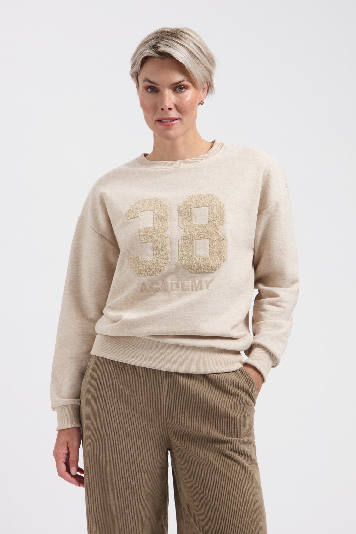 LADY DAY Academy sweater met opdruk vanille melange
