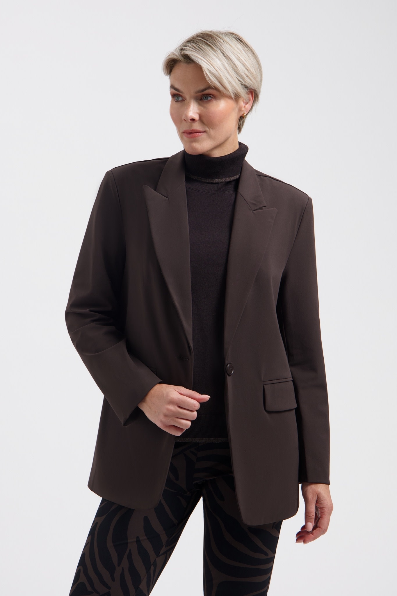 LADY DAY Lorna blazer travelstof donkerbruin