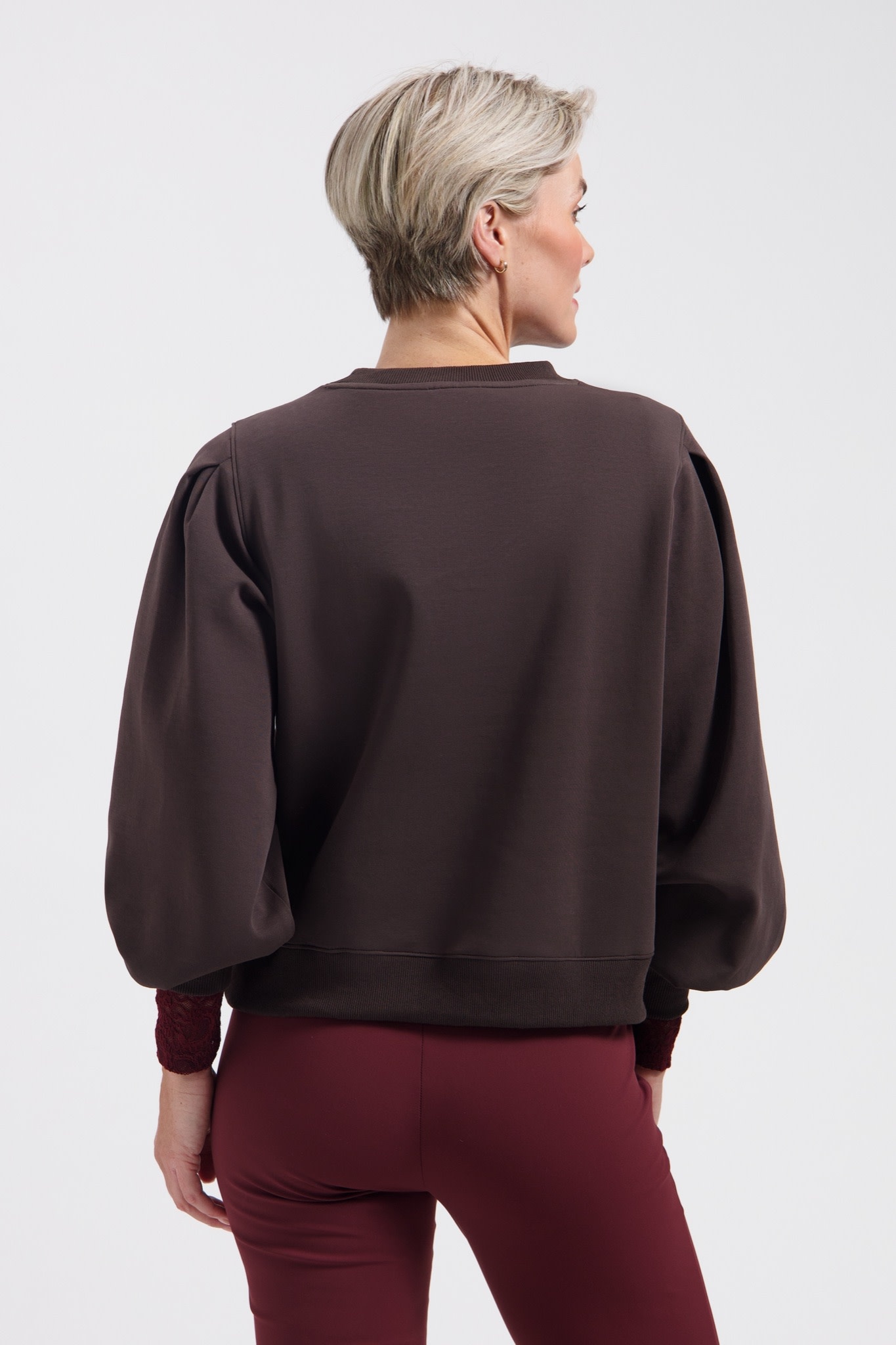 LADY DAY Mon Amie sweater met wijde mouw donkerbruin