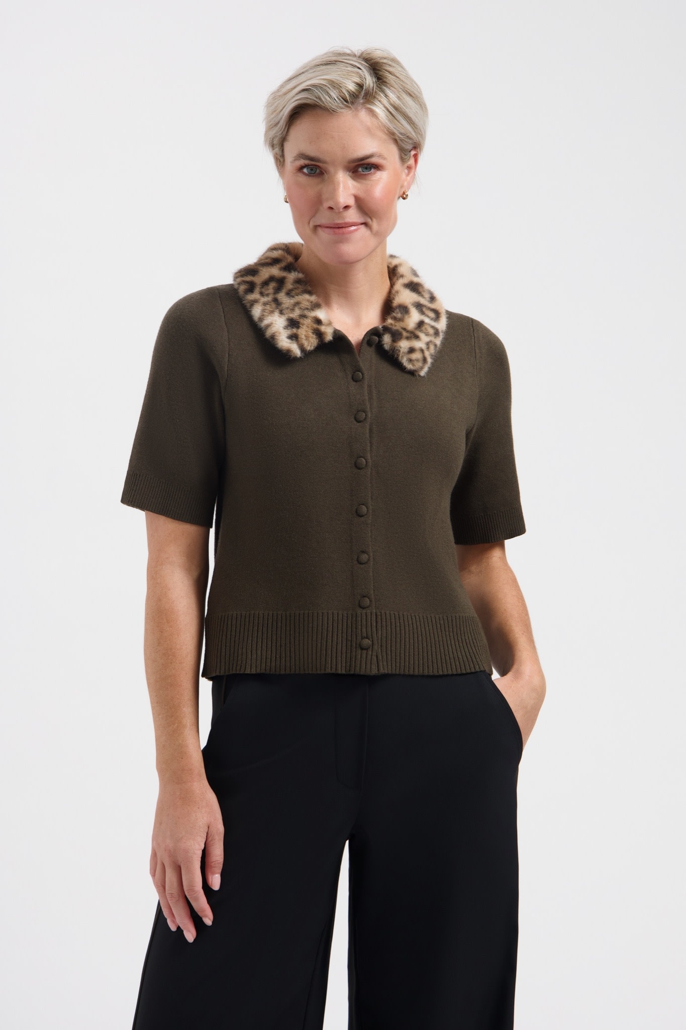 LADY DAY Marlot vest met afneembare kraag donkergroen