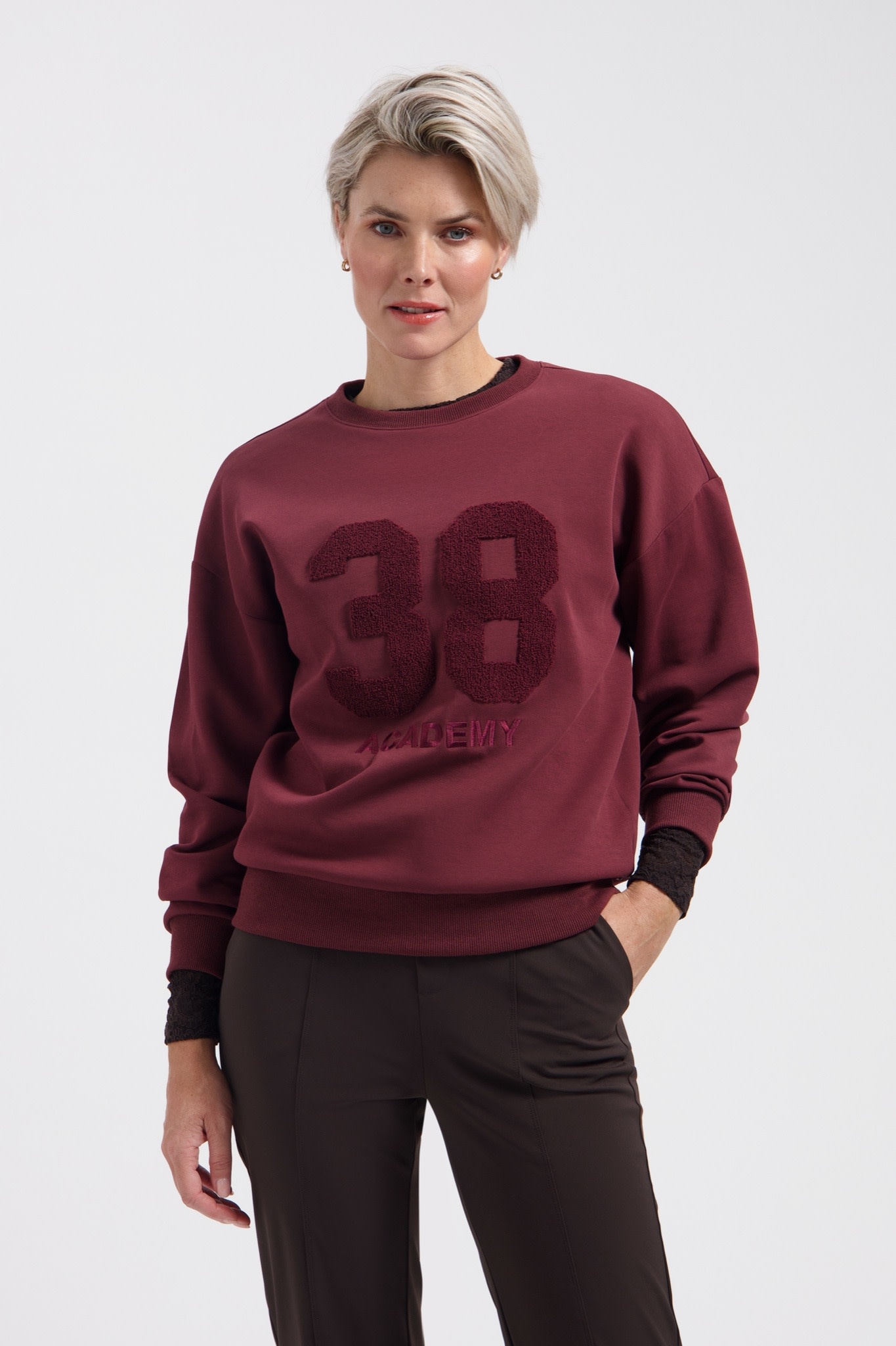 LADY DAY Academy sweater met opdruk wijnrood