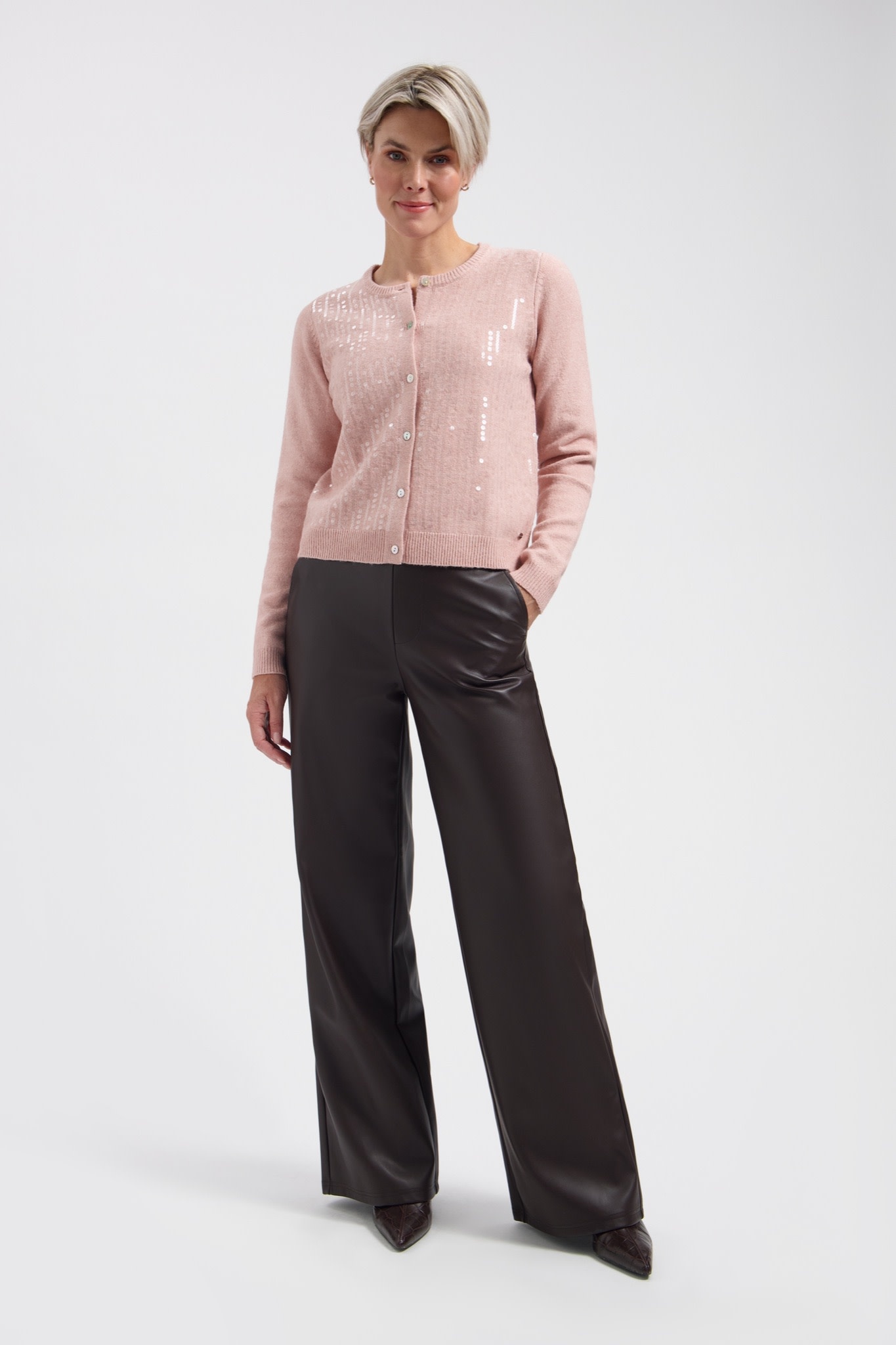 LADY DAY Chelsea wide leg broek leatherlook donkerbruin