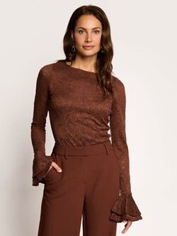 Freebird Beverly kanten top donkerbruin